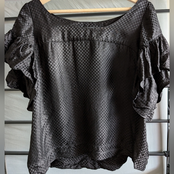Club Monaco Black Ruffled Boxy Blouse - Picture 1 of 9